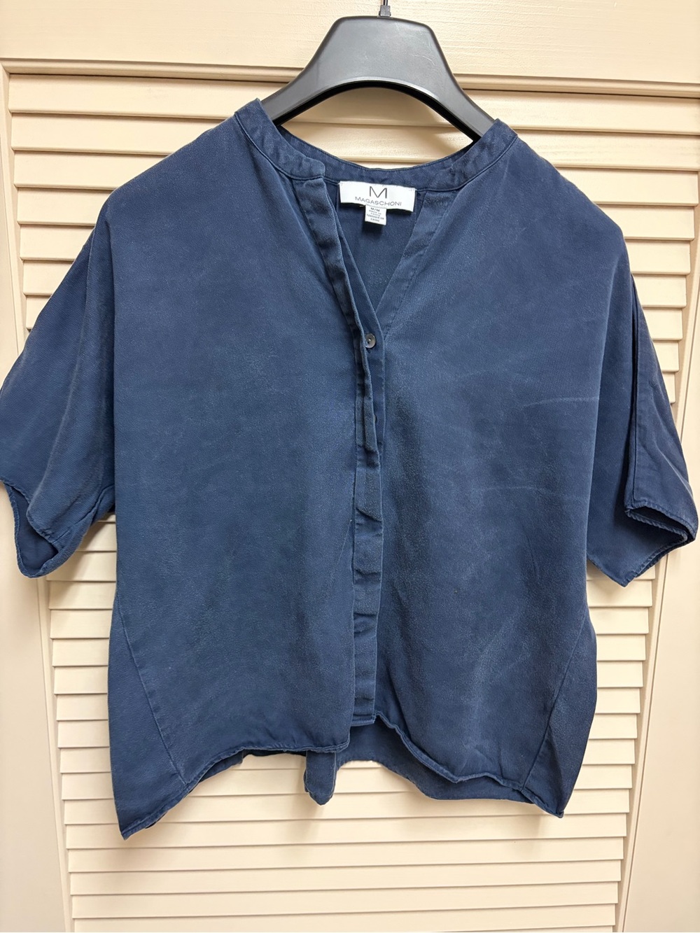 Magaschoni Tencel Lyocell Blouse Womens M Blue Relaxed Fit Top Casual Chic Soft